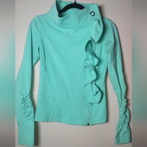 KARMA San Suu Ruffle Zip Blue Aqua Workout Sweatshirt Jacket